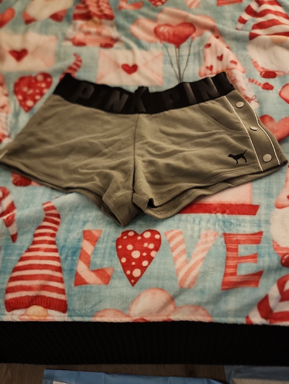 PINK Victoria's Secret Olive Green Snap-Accent Athletic Shorts